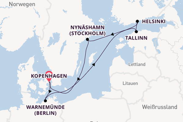 Ostsee ab Kopenhagen, Dänemark auf der Norwegian Sun