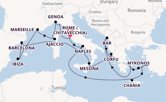 Mediterranean Sea from Rome (Civitavecchia), Italy with the Sun Princess