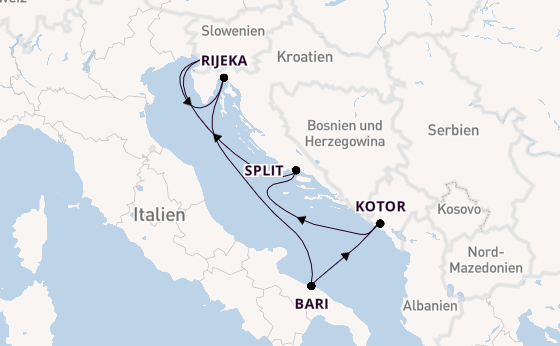 Mittelmeer ab Triest, Italien auf der Mein Schiff 4