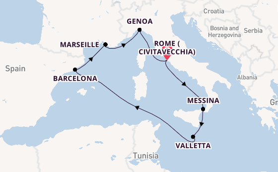Western Mediterranean from Australia with the MSC World Asia