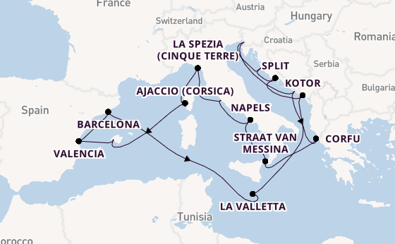 Middellandse Zee vanaf Triëst, Italië met de Queen Elizabeth