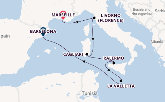 Westelijke Middellandse Zee vanaf Marseille, Frankrijk met de MSC Splendida