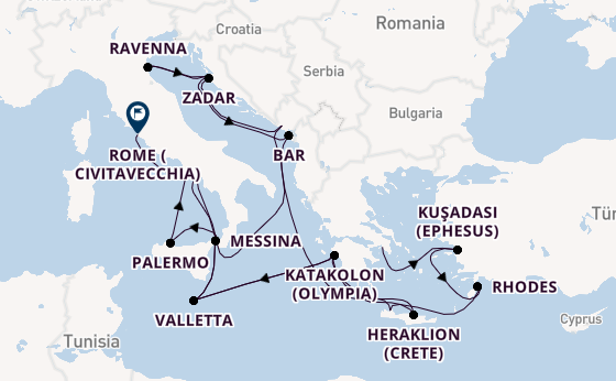 Mediterranean Sea from Athens (Piraeus), Greece with the Enchanted Princess