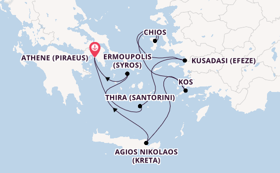 Oostelijke Middellandse Zee vanaf Athene (Piraeus), Griekenland met de Azamara Onward