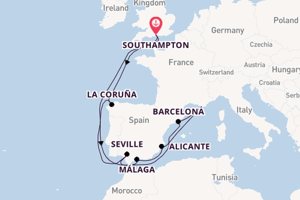Western Mediterranean from Southampton, England with the Arvia