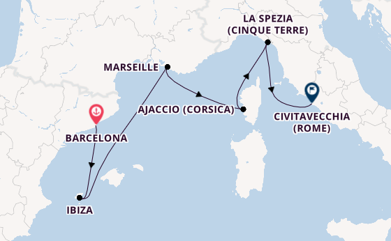 Westelijke Middellandse Zee vanaf Barcelona, Spanje met de Sun Princess