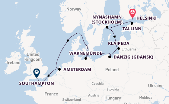 England from Helsinki, Finland with the Norwegian Prima