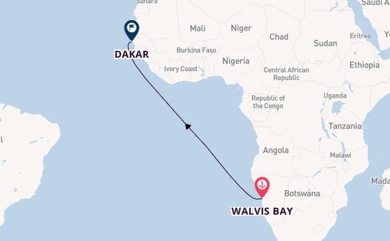 Afrika vanaf Walvis Bay, Namibië met de Le Dumont-d'Urville
