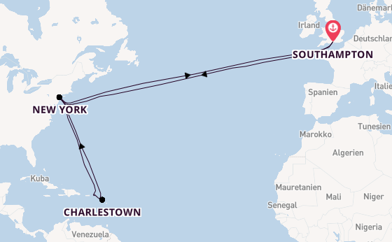 Transatlantik ab Southampton, Großbritannien auf der Queen Mary 2