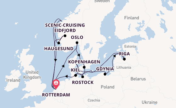 Noorwegen vanaf Rotterdam, Nederland met de Rotterdam