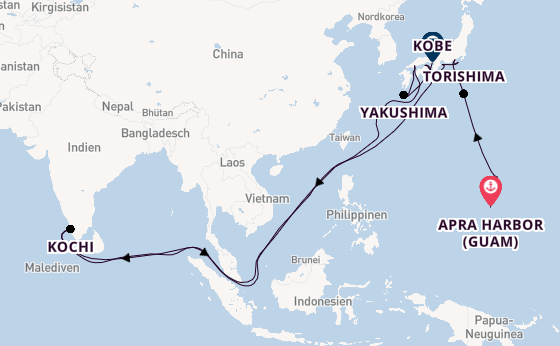 Japan ab Apra Harbor (Guam), United States auf der Silver Cloud