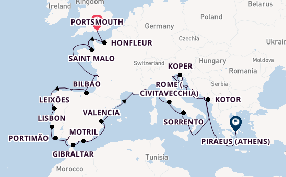 Mediterranean from Portsmouth, England, United Kingdom with the Azamara Journey