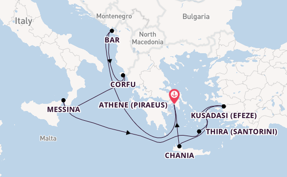 Oostelijke Middellandse Zee vanaf Athene (Piraeus), Griekenland met de Sun Princess