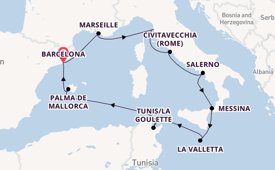 Westelijke Middellandse Zee vanaf Barcelona, Spanje met de Norwegian Star