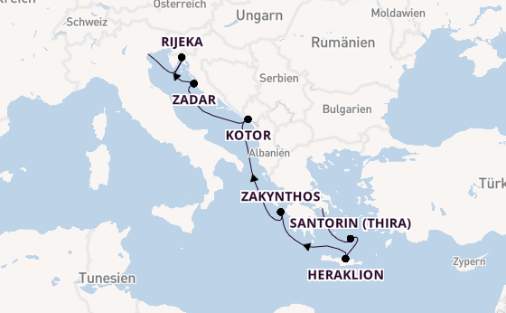 Östliches Mittelmeer ab Piräus (Athen), Griechenland auf der Costa Deliziosa