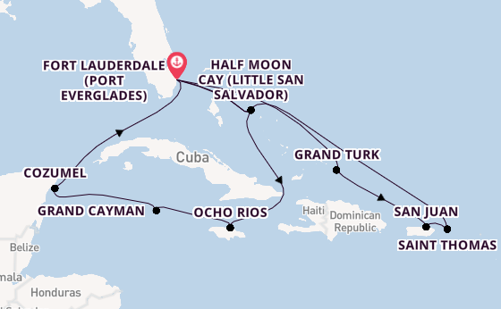 Caribbean from Fort Lauderdale (Port Everglades), Florida with the Nieuw Statendam
