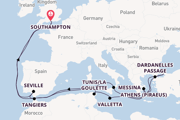 Mediterranean Sea from Southampton, England with the Britannia 