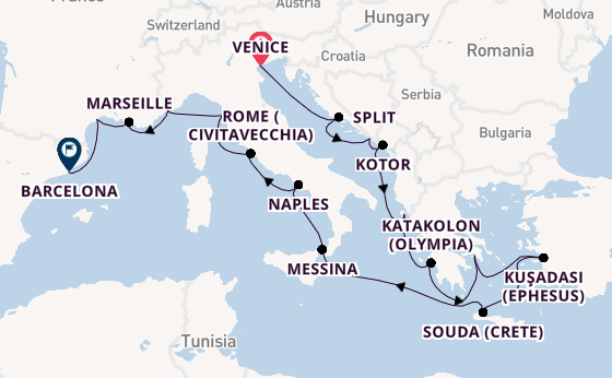 Mediterranean Sea from Venice, Italy with the Viking Sky