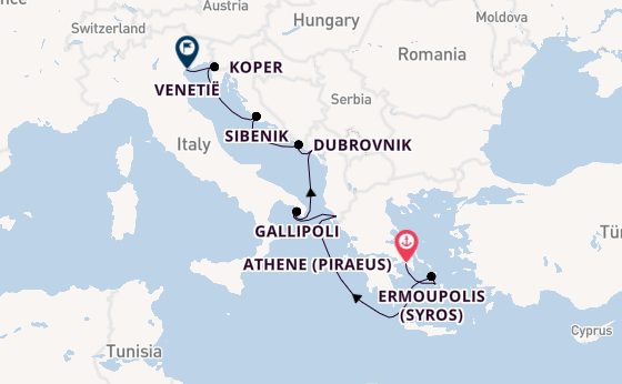 Oostelijke Middellandse Zee vanaf Athene (Piraeus), Griekenland met de Silver Dawn