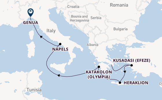 Middellandse Zee vanaf Athene (Piraeus), Griekenland met de MSC Seaview