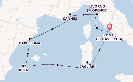 Western Mediterranean from Rome (Civitavecchia), Italy with the MSC Fantasia