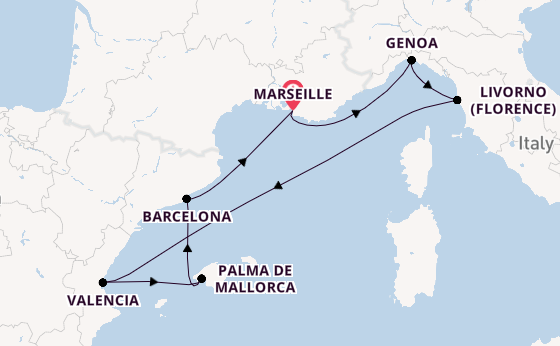Western Mediterranean from Marseille, France with the MSC Sinfonia