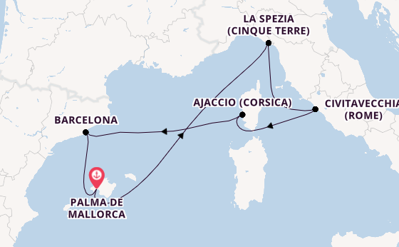 Westelijke Middellandse Zee vanaf Palma de Mallorca met AIDAcosma