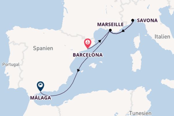 6-tägige Kreuzfahrt von Barcelona nach Málaga