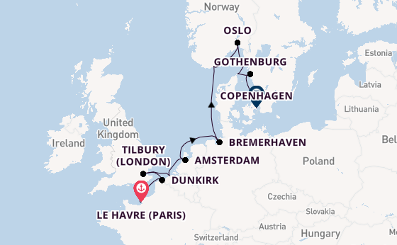 Norway from Le Havre (Paris), France with the Seven Seas Mariner