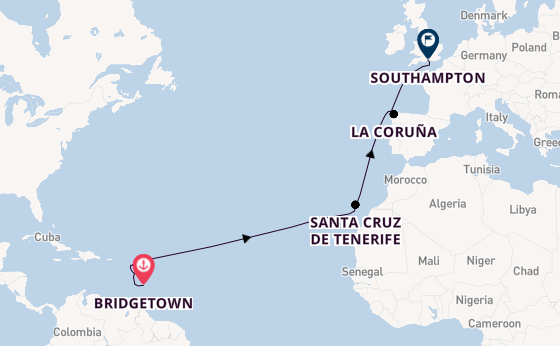 Southern Caribbean from Bridgetown, Barbados with the Iona