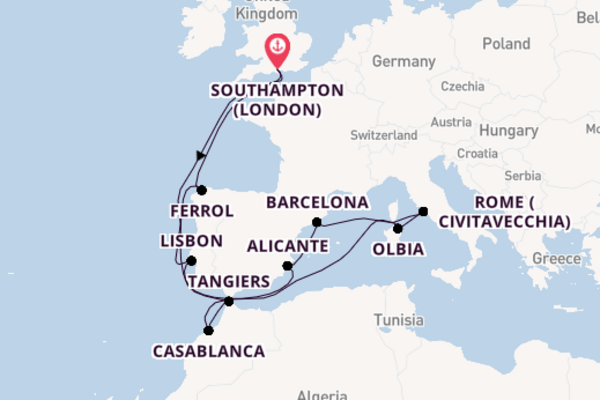 Western Mediterranean From Southampton with the Arcadia