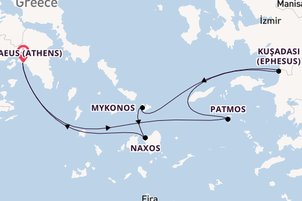 Eastern Mediterranean from Piraeus (Athens), Greece with the Evrima