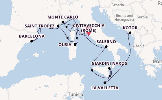 Westelijke Middellandse Zee vanaf Civitavecchia (Rome), Italië met de Seabourn Ovation