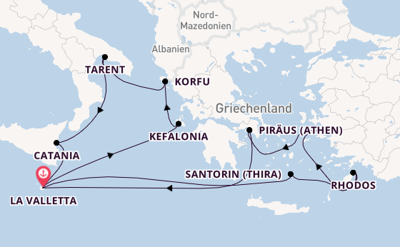 Mittelmeer ab La Valletta, Malta auf der Azura