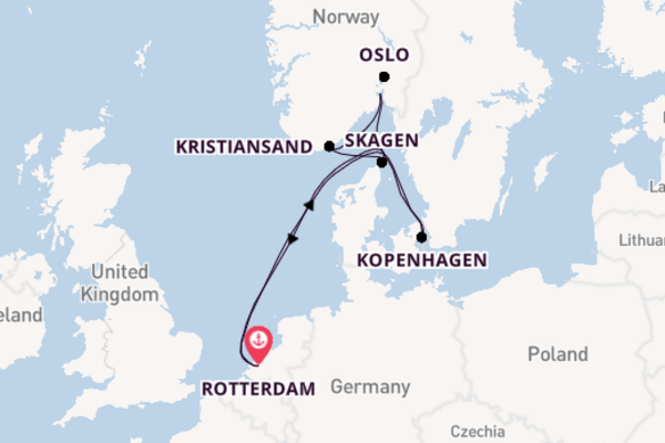 Noorwegen vanaf Rotterdam, Nederland met de Rotterdam