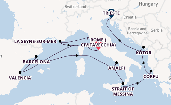 Western Mediterranean from Rome (Civitavecchia), Italy with the Queen Victoria