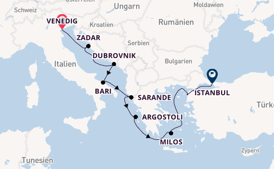 Mittelmeer ab Venedig, Italien auf der Sirena