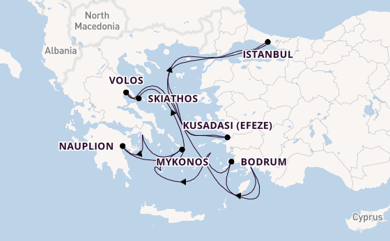 Oostelijke Middellandse Zee vanaf Athene (Piraeus), Griekenland met de EXPLORA II
