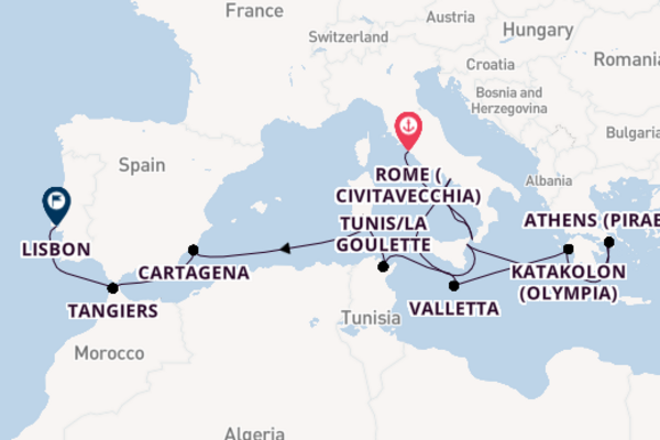 Mediterranean Sea from Rome (Civitavecchia), Italy with the Oosterdam