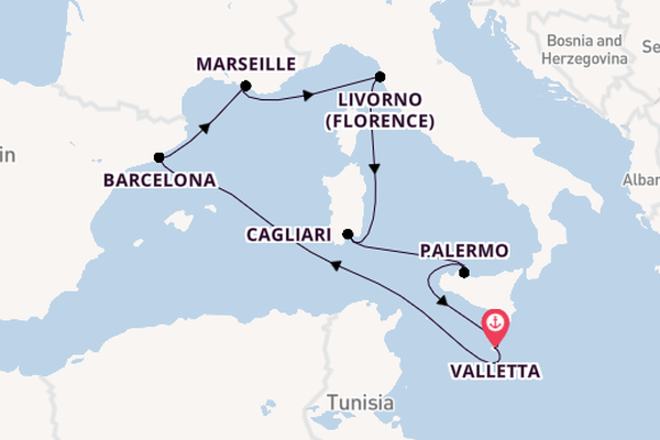 Western Mediterranean from Valletta, Malta with the MSC Splendida