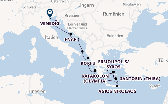 Östliches Mittelmeer ab Piräus (Athen), Griechenland auf der Silver Shadow