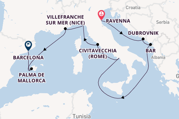 Westelijke Middellandse Zee vanaf Ravenna, Italië met de Norwegian Viva