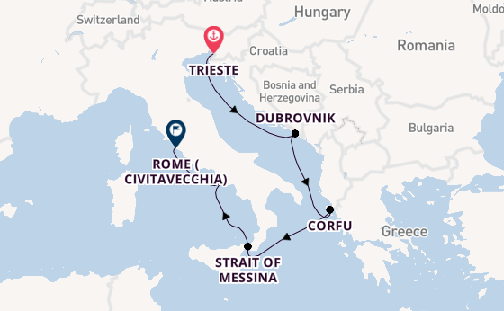 Mediterranean Sea from Trieste, Italy with the Queen Elizabeth