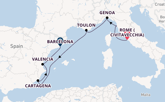Western Mediterranean from Rome (Civitavecchia), Italy with the Silver Nova