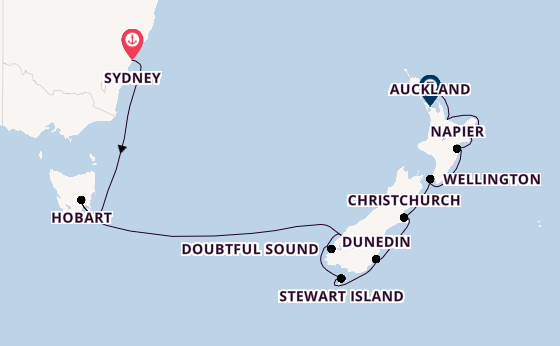 Nieuw Zeeland vanaf Sydney, Australië met de Silver Moon