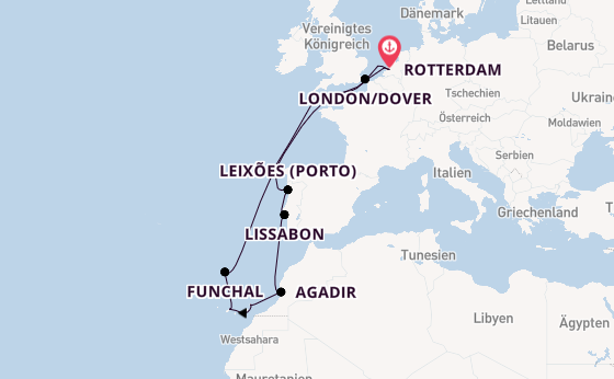Portugal ab Rotterdam, Niederlande auf der Nieuw Statendam