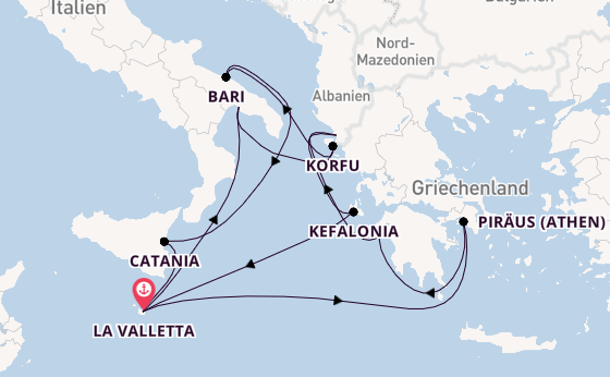 Mittelmeer ab La Valletta, Malta auf der Azura