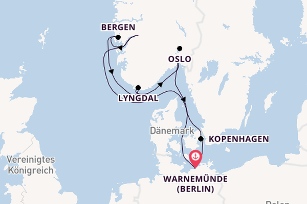 Norwegen ab Warnemünde, Deutschland auf der MSC Poesia
