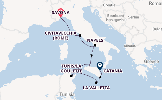 Westelijke Middellandse Zee vanaf Savona, Italië met de Costa Fascinosa