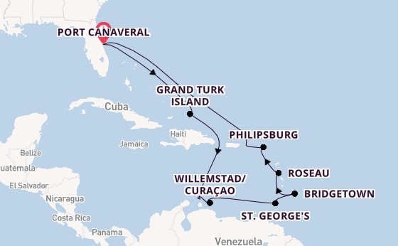 Caribbean from Port Canaveral, Florida, USA with the Carnival Venezia